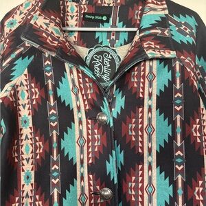 Women's Tribal Print Jacket - Black and Teal